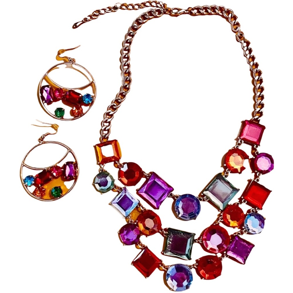Colorful Faux Gemstone Necklace and Earring Set.